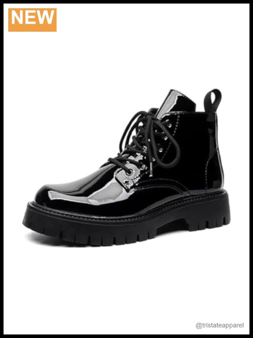 Men's Patent Leather Lace-Up Platform Ankle Boots Side Zip High Top